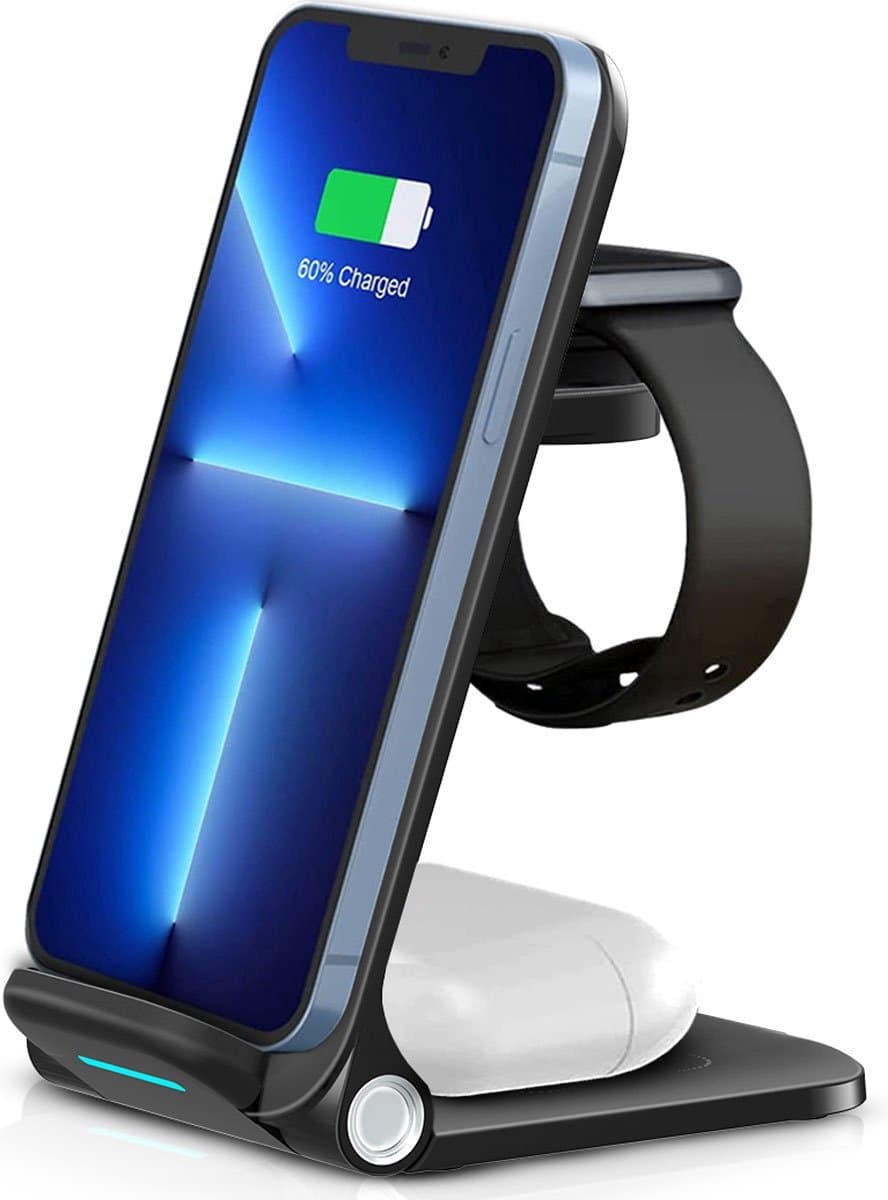 SAMMIT 3-in-1 Draadloze Oplader 15W - Geschikt voor iPhone, Android, iWatch, AirPods & Samsung Galaxy Buds - Wireless charger