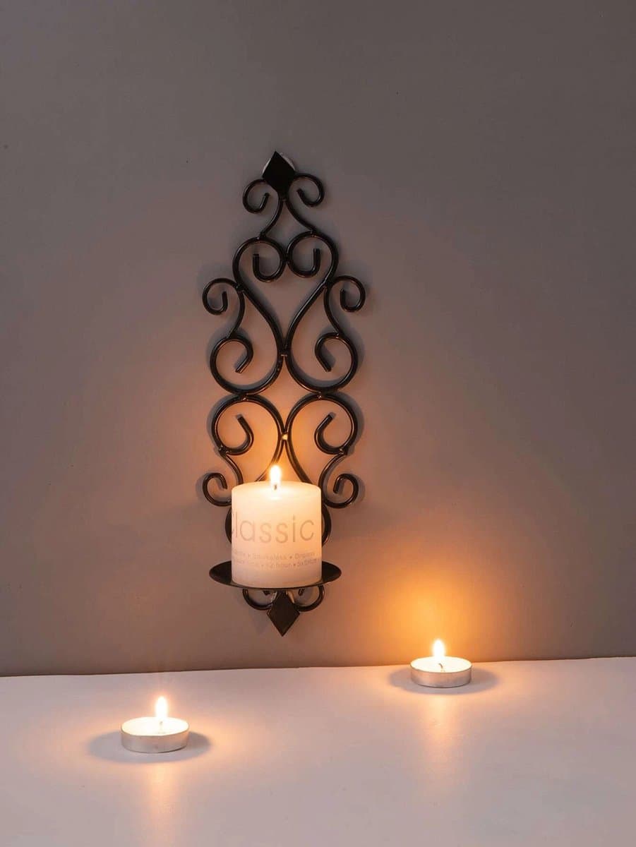 Kaars Houder Wand - Kaarsenhouder Zwart Metaal - Wand Kaars Decoratie - Kerst Cadeau & Black Friday 2025