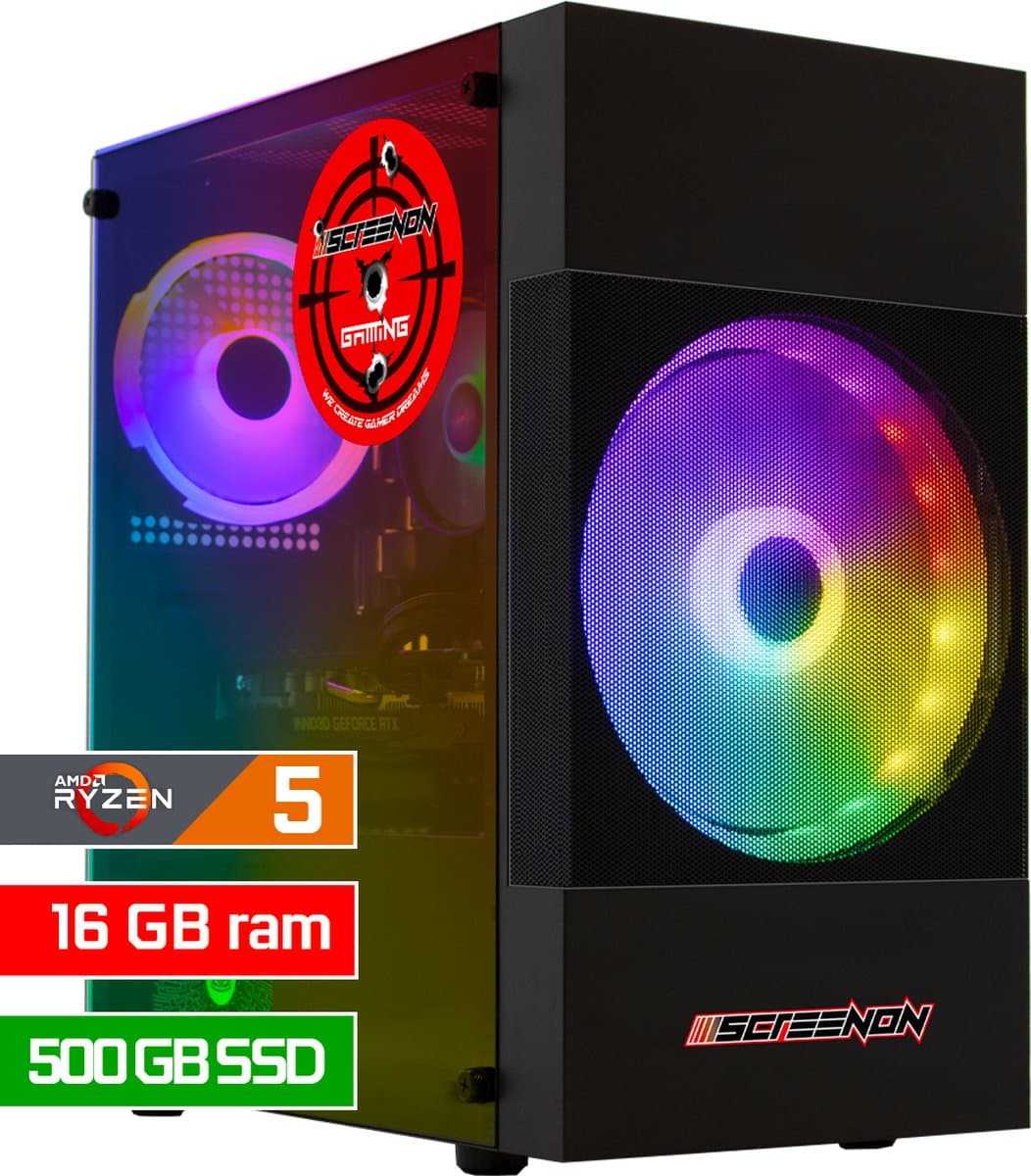 ScreenON - Game Computer / Gaming PC - Ryzen 5 8500G - 500 M.2 SSD - 16GB RAM - AMD Radeon 740M - Windows 11