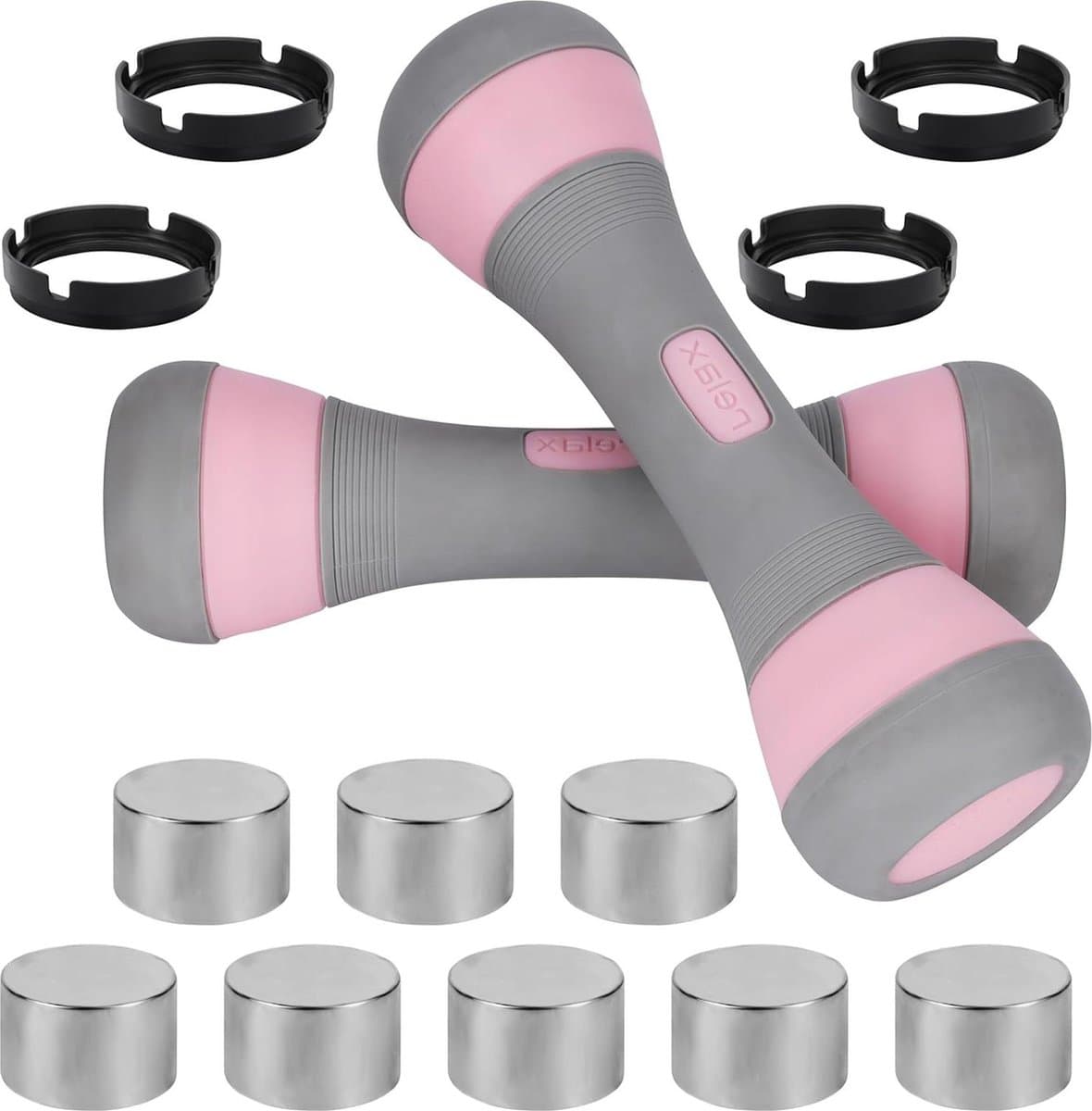 2 Pack of Adjustable Dumbbells 3-In-1 Set - 1-2KG/2.2-4.4lbs Dumbbells with 8 250g/0.55lbs Free Weights - Suitable for Men/Women - Fitness Exercise Equipment for Home Workout Gym & Pilates dumbbell set