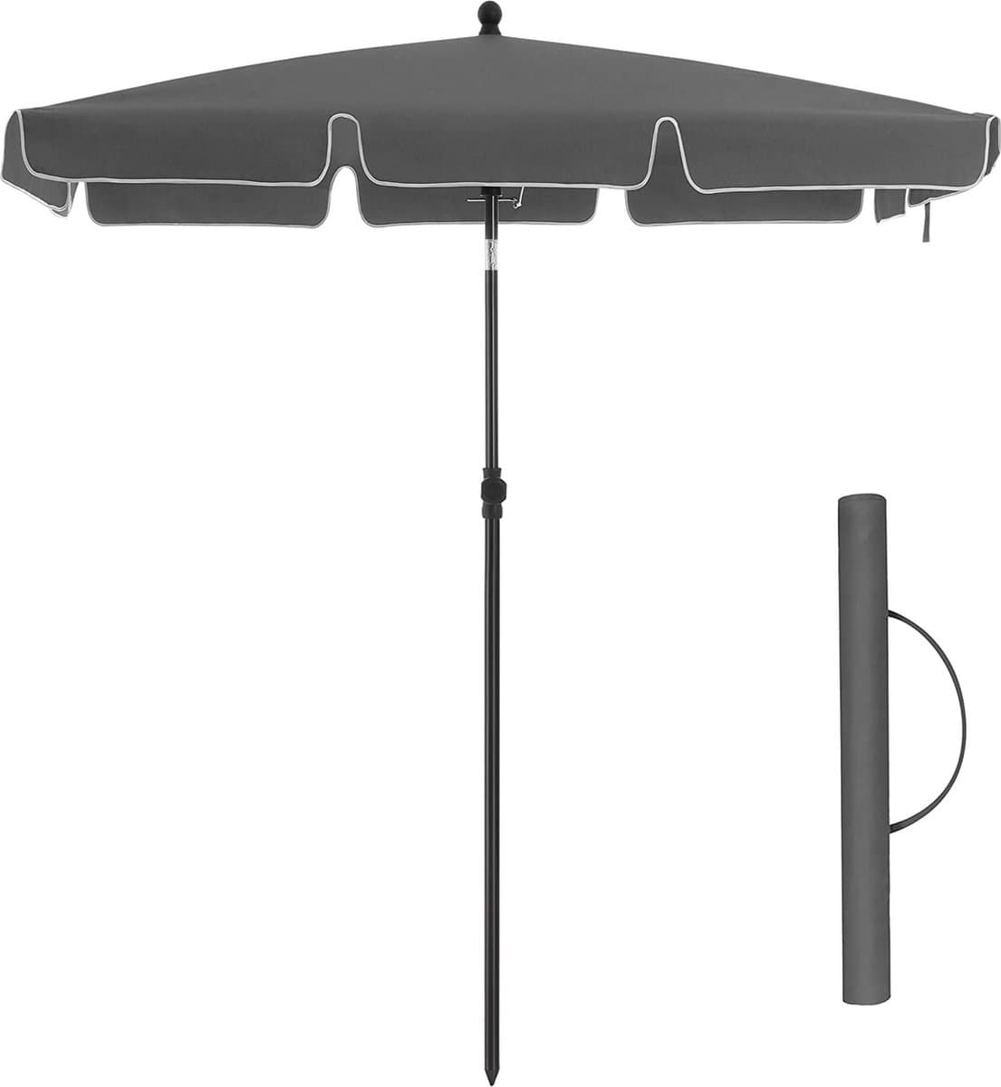 ACAZA Parasol - Strandparasol - Grijs - 200 x 125 cm (L x B) - inclusief Draagtas - Rechthoekig - Tuinparasol - Kantelbaar - Waterdicht - Terras Parasol voor Appartement - Parasol Strand