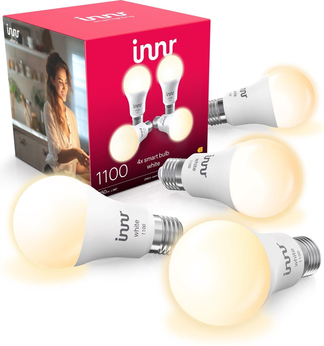 Innr smart E27 LED lamp - geschikt voor Philips Hue - Zigbee bulb - warmwit licht - slimme lamp - dimbaar - 1150 lumen - 4 pack