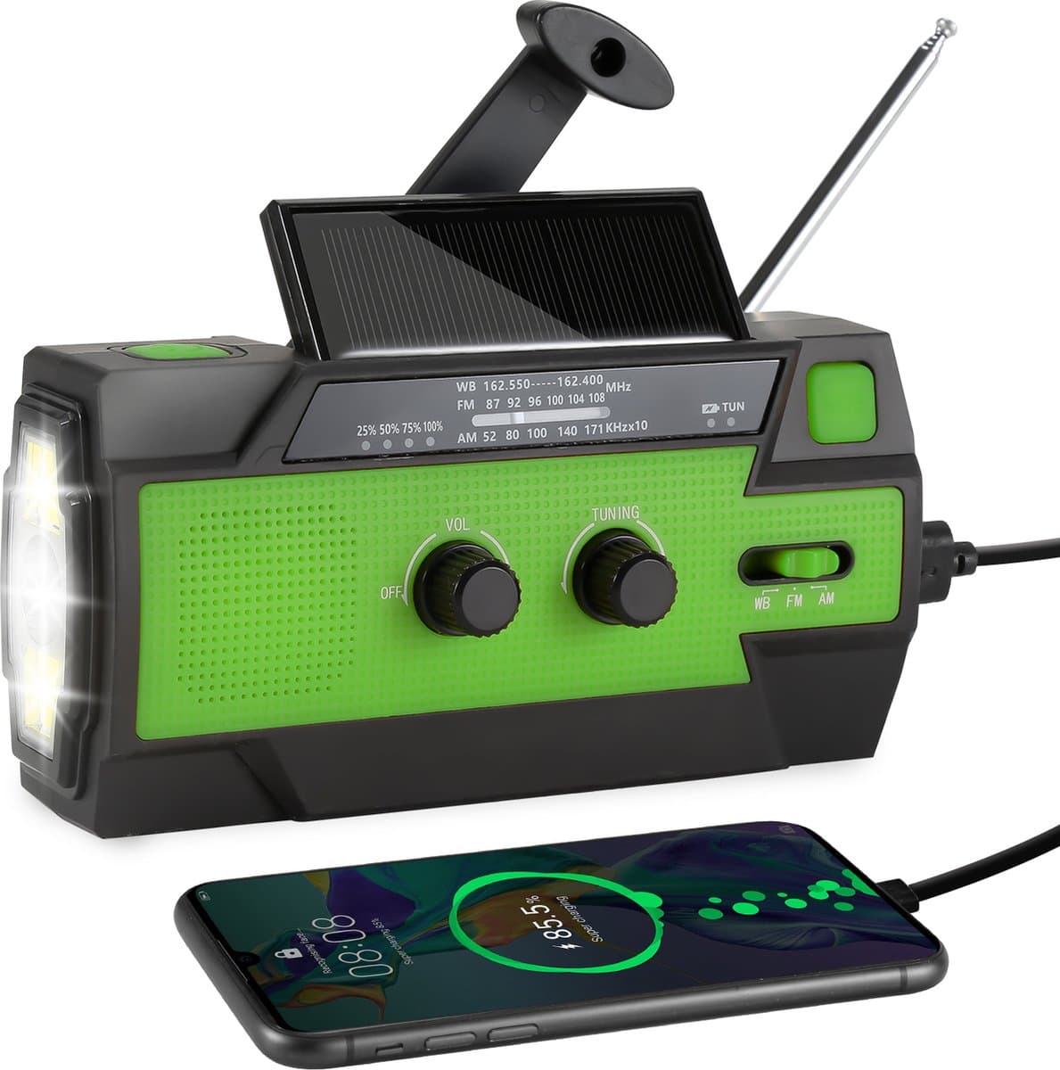 Noodradio - Solar Radio - Crank Radio - Noodradio Solar Opwindbaar - Powerbank 4000mAh - AM/FM/NOAA Draagbare Weer- Met Zaklamp - SOS Alarm - Emergency Mobiele Telefoon Oplader - Voor Noodpakket & Camping
