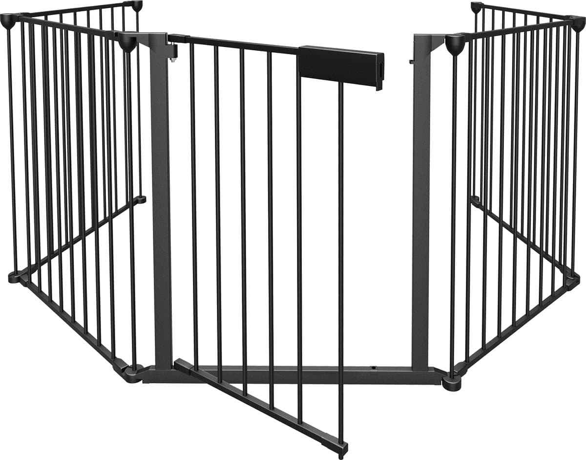 Veiligheidshekje | Metalen Schroefhekje | Veiligheidshek Haardscherm - Traphekje - 5 stuks panelenhek - 310cm | Openhaard hek Beschermrooster | voor Kinderen Traphek Barrier Dierenhek | zwart
