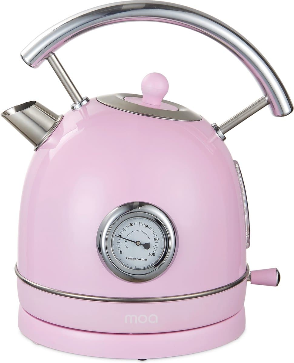 MOA Waterkoker Retro - 1,8 Liter - Elektrische Waterkoker - BPA-vrij - Anti Calcium Filter - RVS - 2200W - Pastel Roze