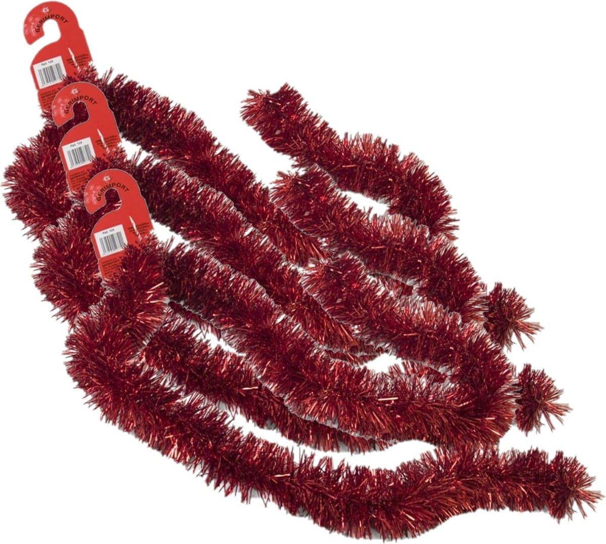 Kerstslinger - 3x stuks - rood - folie lametta - 180 x 7 cm - kerstboom versiering / guirlandes - kerstversiering