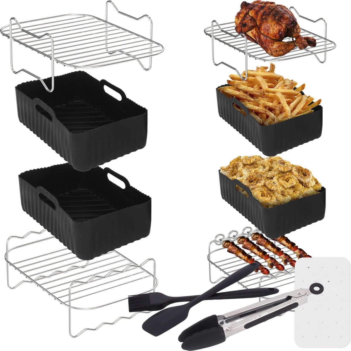 Airfryer Accesoires Set - Geschikt voor Ninja Airfryer, Dubbele Heteluchtfriteuse & Alle Dual Airfryers - Bakpapier - Siliconen bakje