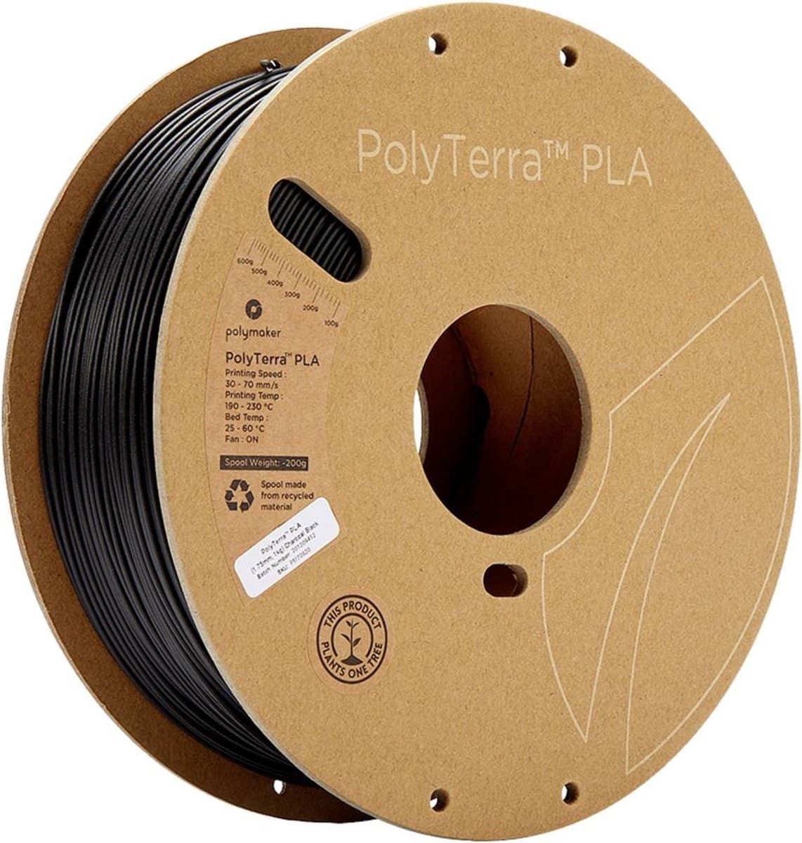 Polymaker PolyTerra PLA Zwart (Houtskool)