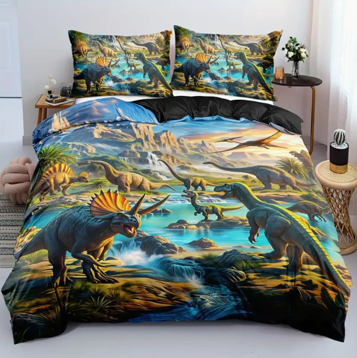 Dinosaurus dekbed overtrek | Eenpersoons dekbed overtrek | Dinosaurus Hoeslaken en kussensloop | Dino Dekbedovertrek | Dekbedovertrek 135x200cm met 2 bijhorende kussenslopen | Grappig Dekbedovertrek | 100% polyester | Exclusief Dekbed