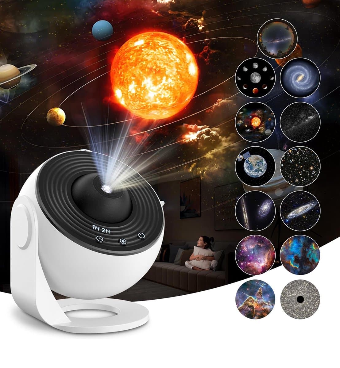 Graboo® Planetarium Galaxy Projector - Transformeer je Ruimte in een Magische Sterrenhemel - Galaxy Projector Sterrenhemel met 13 Films - Wit