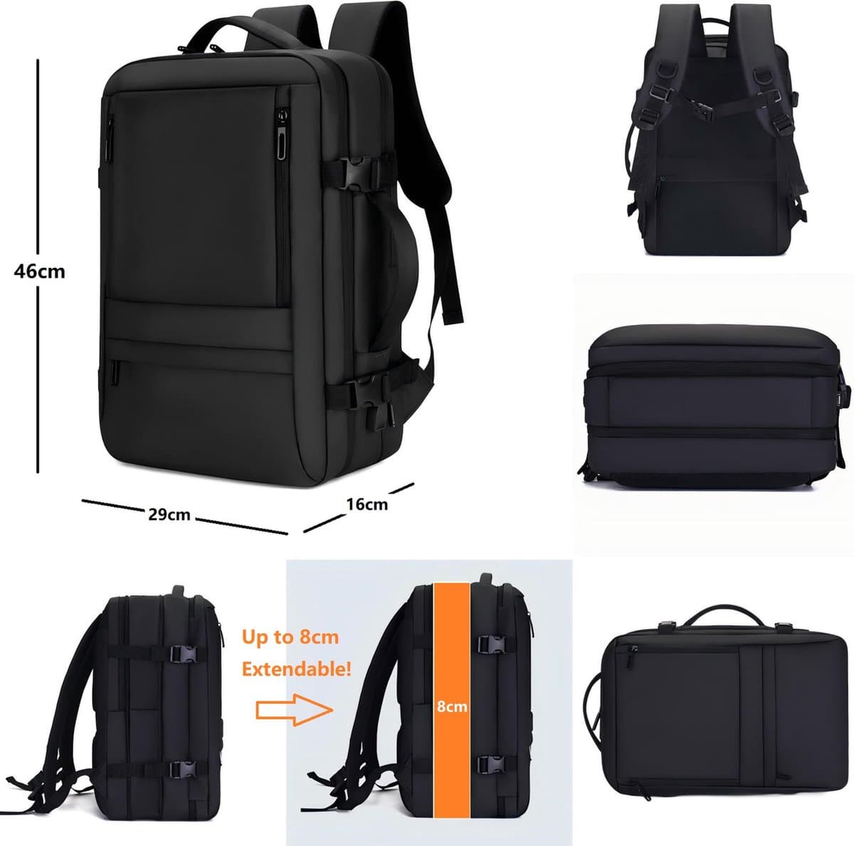 SUMOH® Rugtas Rugzak voor School Reizen Werk laptop Cabin Bag 45x36x20 Nieuwe Easyjet 17 Inch Antidiefstal Hand Bagage Hand Bagage Goedgekeurd Carry On Bag Holiday Flight Bag Backpack Trending Waterafstotend Waterdicht Zakelijk school vakantie Zwart