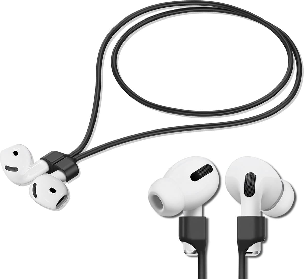 YONO Magnetische Band geschikt voor Apple Airpods - 4 3 2 1 - Pro - Siliconen Koord voor Oordopjes Draadloos - Anti Lost Strap - 80cm - Zwart