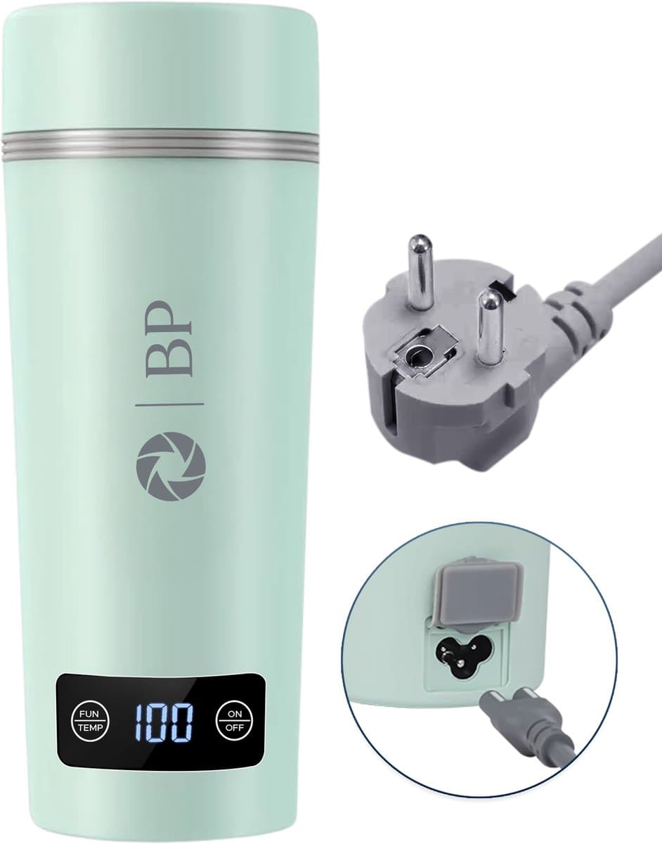 BP® Draagbare Waterkoker - Mini Waterkoker - Kleine Waterkoker - Reis Waterkoker - Camping Waterkoker - Met Temperatuurregeling - Roestvrij Staal - Groen
