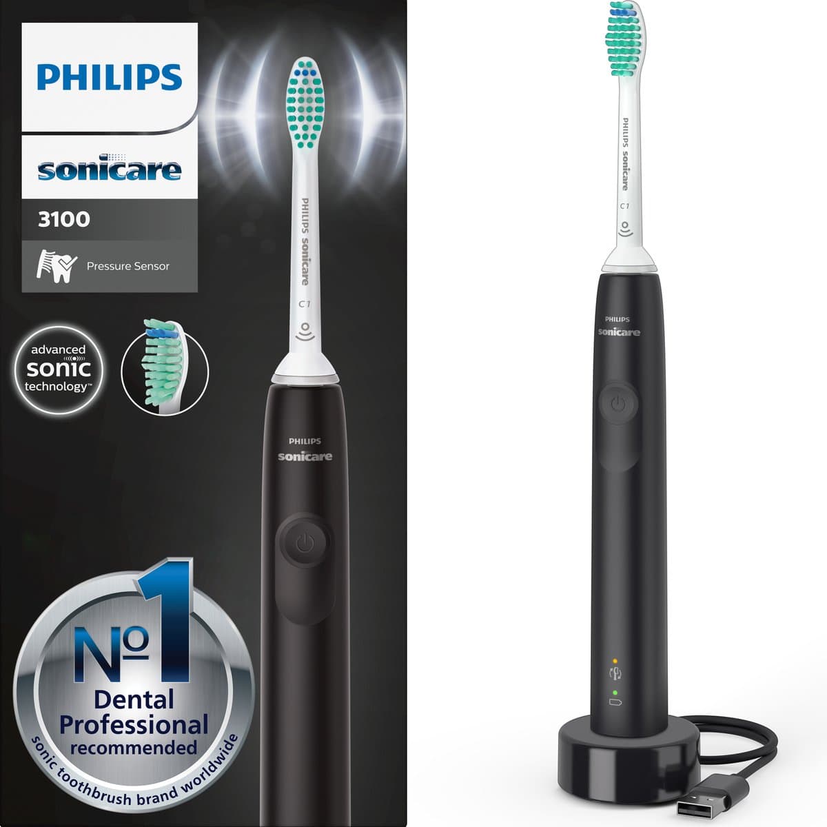 Philips Sonicare Power Elektrische Tandenborstel Series 3100 - Zwart - HX3671/14