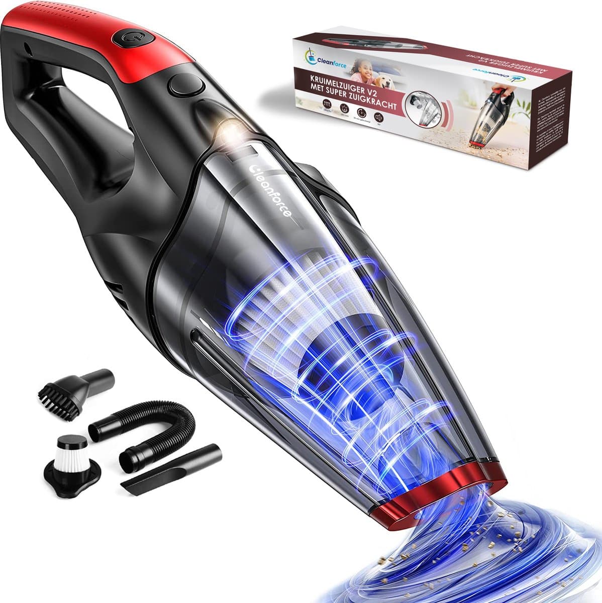 Cleanforce Kruimelzuiger V2 Snoerloos met extreme zuigkracht - Nat & Droog - Auto Stofzuiger - Voor Thuis & Auto