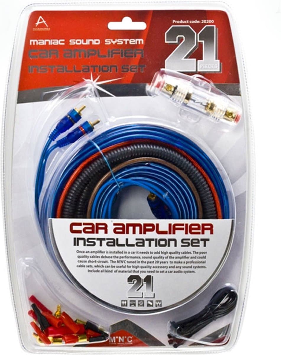 MNC Subwooferkabels - Subwoofer en Versterker Aansluitset - Kabels voor Auto Subwoofer - 21 delige Kabelset - 800W