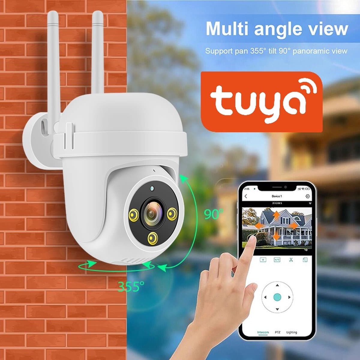Tuya Premium 1080P Draadloze buiten IP Camera WiFi CCTV Outdoor 2.4Ghz & 5Ghz Wifi Beveiligings Camera 2-Weg Audio Met Instelbare Bewegingsdetectie Ondersteund Amazon Echo Alexa Google Home Assistant.