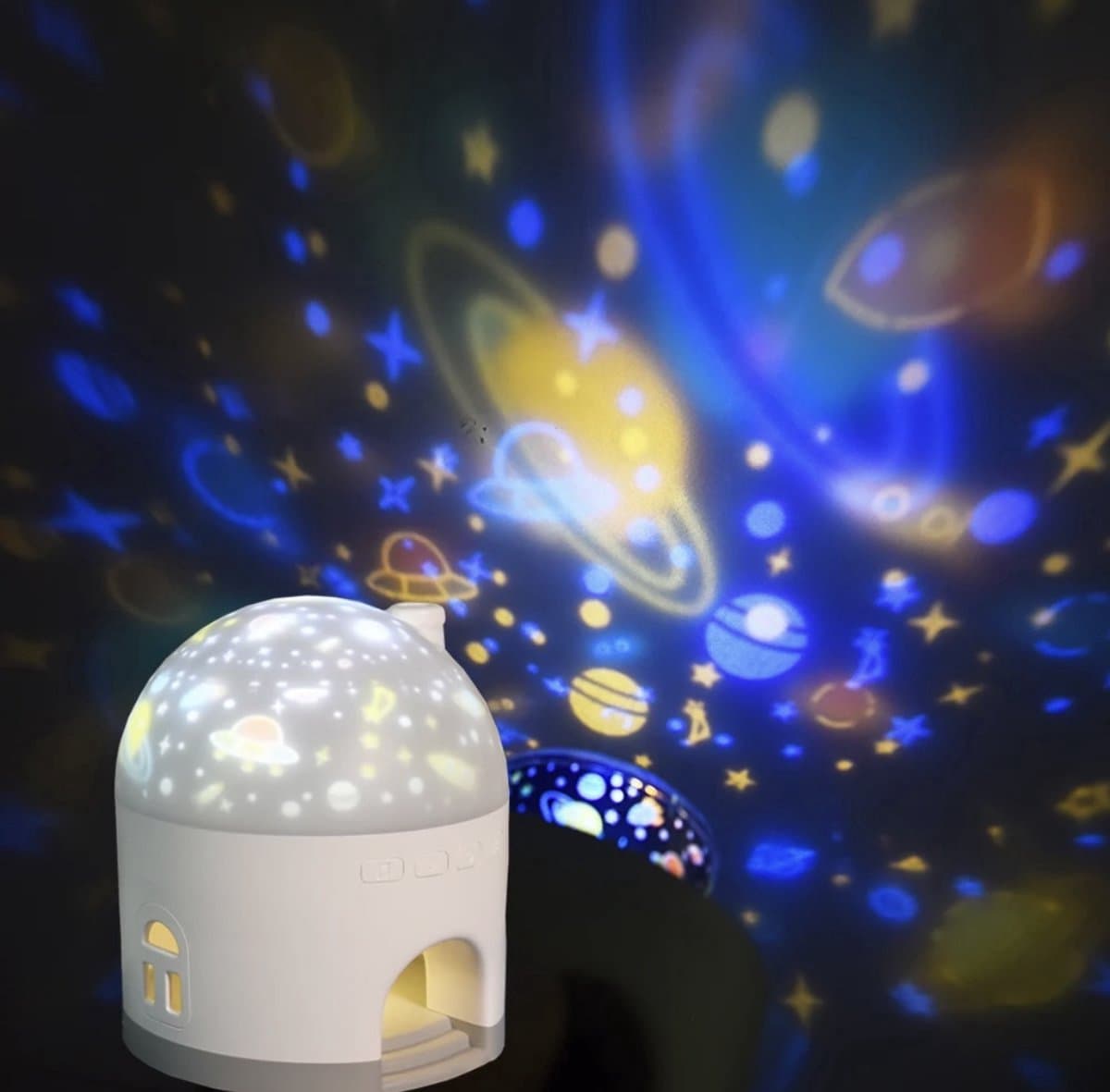 Nachtlamp - Kinderen - Baby - LED - Oplaadbaar met 6 dia thema`s - Projector op muren - Draadloos - Sterren projector - Kinderlamp - Muziekdoos - Sterrenlamp - Unicorn - Planeten - 3in1 - Sinterklaas - Kerst - Bed lamp