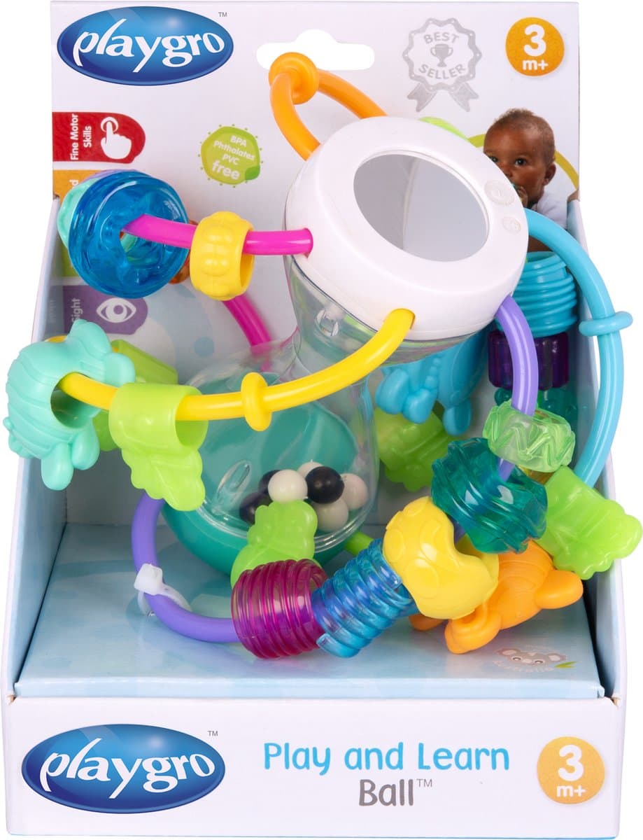 Playgro Speel- en Leerbal - Baby Rammelaar Bal met Spiegeltje en Bijtprofiel - Grijp- en Bijtspeelgoed - Sensorisch Babyspeelgoed - Educatief Speelgoed - Kraamcadeau & Babyshower Cadeau - Van 3 tot 24 Maanden