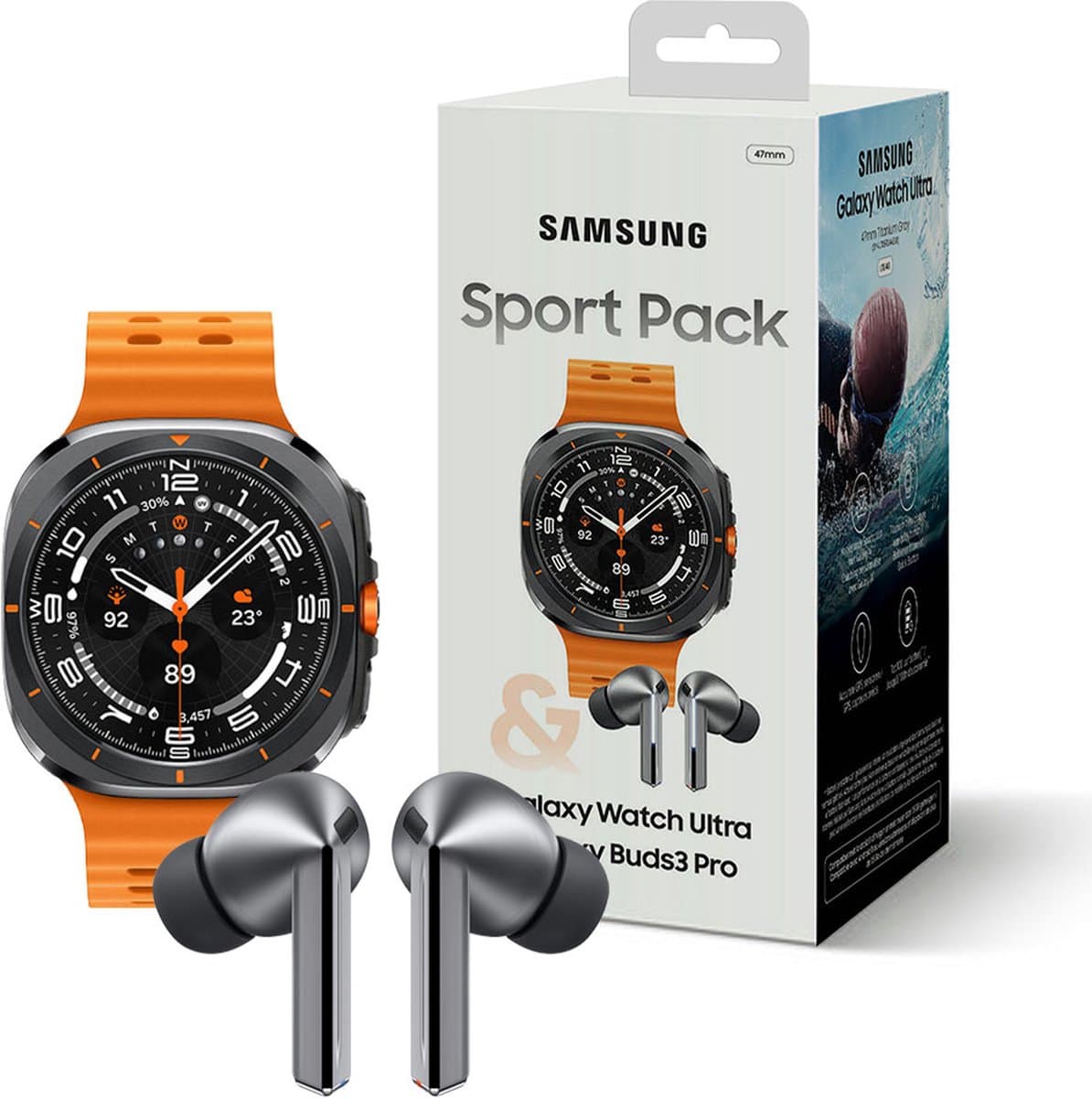 Samsung Sport Pack (Galaxy Watch Ultra + Galaxy Buds 3 Pro) - Smartwatch - 47mm - E-simkaart - Titanium Zilverkleurig