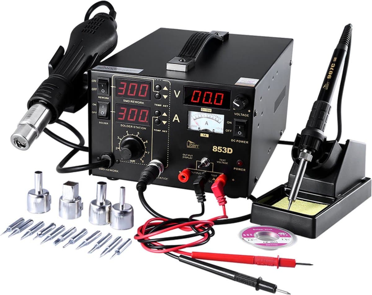 Uten 853D 3in1 Soldeerstation Digitaal - 760 W - Heteluchtpistool - 100 ~ 480°c - Soldeerbout - 200-480°C - Voor Smd Componenten