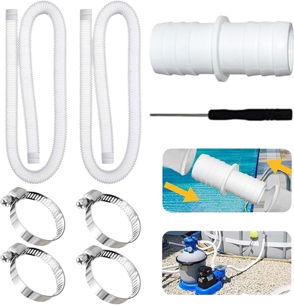 zwembad - Zwembadslang Set - 32mm - chloortabletten zwembad - Universele Reserve Slang voor Zwembadpomp & Filterpomp - Slang Zwembad Flexibel - geschikt voor Bestway & Intex 300 GPH、530 GPH- Voor Filterpomp en Zwembad - 32mm*1.5m - Wit