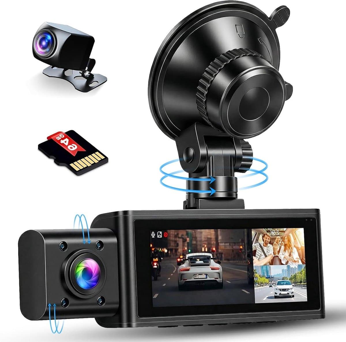Auto Dashcam - Rijcamera Voertuig - Veilige Rit Registratie - Drie Camera's HD - 3.16 Inch Scherm - Zwart