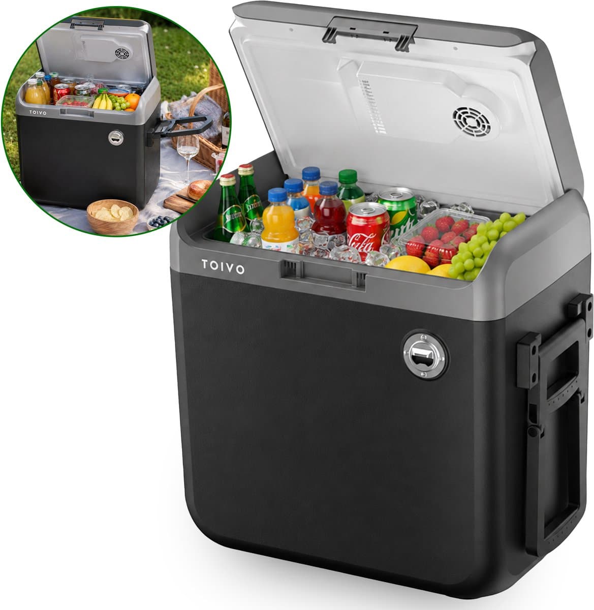 Toivo Elektrische Koelbox - 40 Liter - 12V en 230 volt - Auto - Camping Koelkast - Koelen en Verwarmen - Frigobox - Zwart