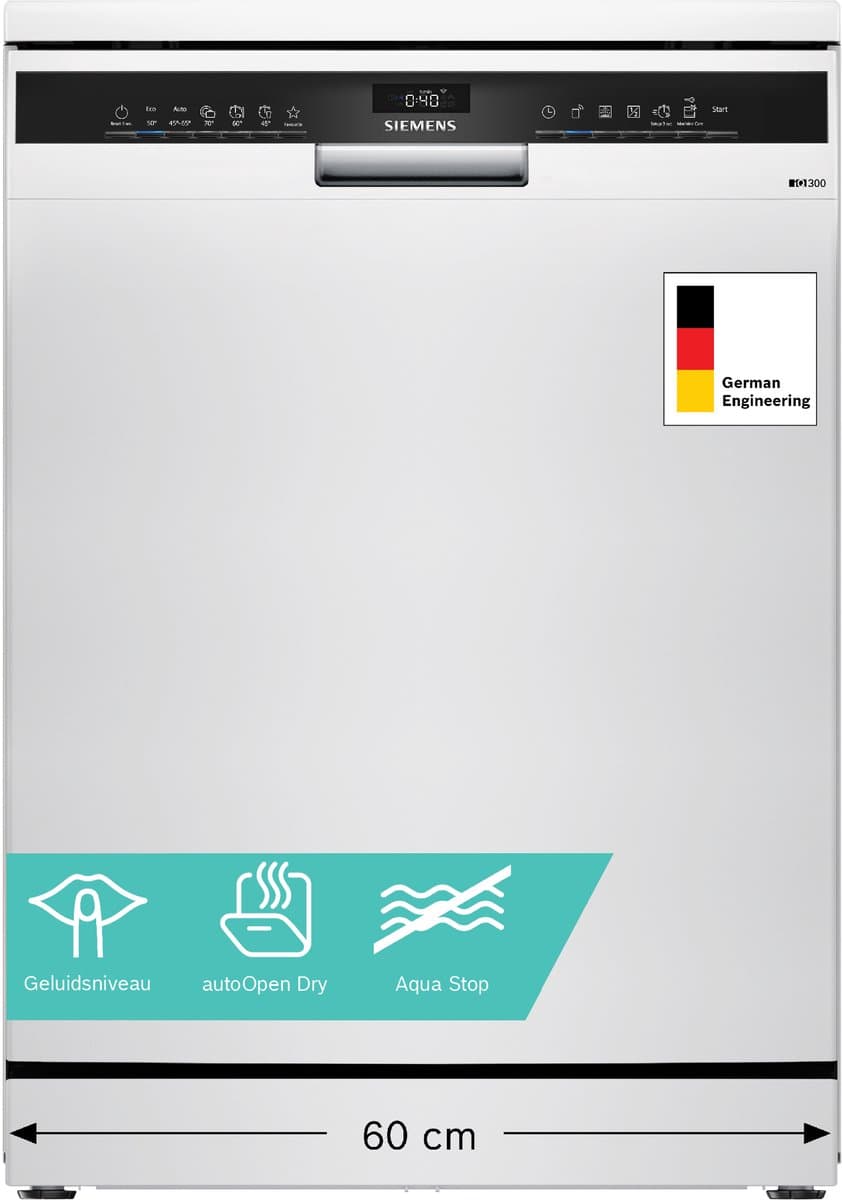 Siemens SN23EW28AE - iQ300 - Vrijstaande vaatwasser - 60 cm - Wit - Energielabel A - Home Connect - varioSpeed Plus je vaat tot wel drie keer zo snel schoon