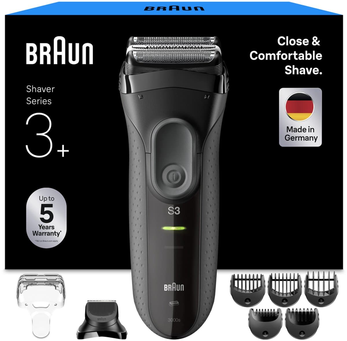 Braun Series 3+ Elektrisch Scheerapparaat + Baardtrimmer-opzetstuk - Droog Gebruik - 3000BT - Grijs - Scheerapparaat voor Mannen