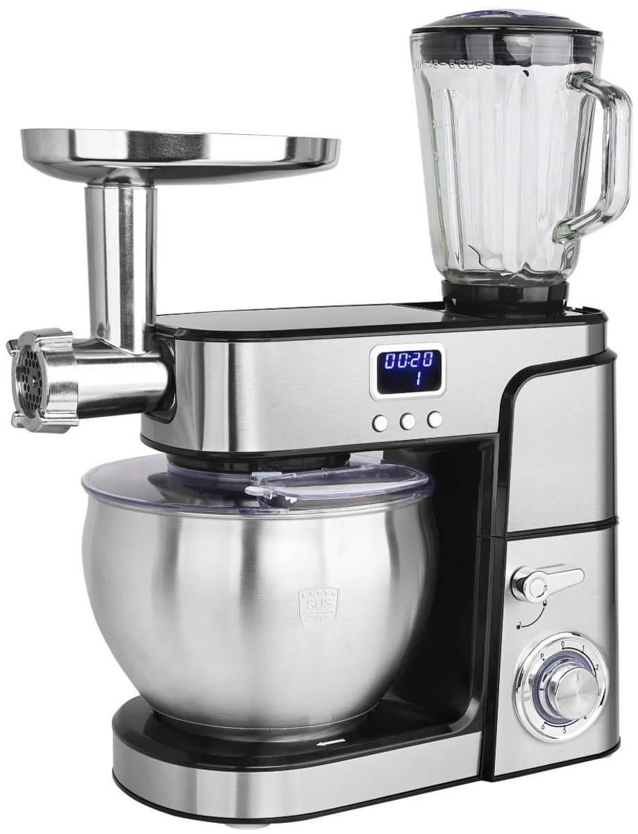 Swiss Haus® KM2207BG Keukenmachine - 1500W Keukenrobot – 7.0L RVS Mengkom – Met Blender 1.5L & Vleesmolen – Foodprocessor met Timer & LED Display – RVS