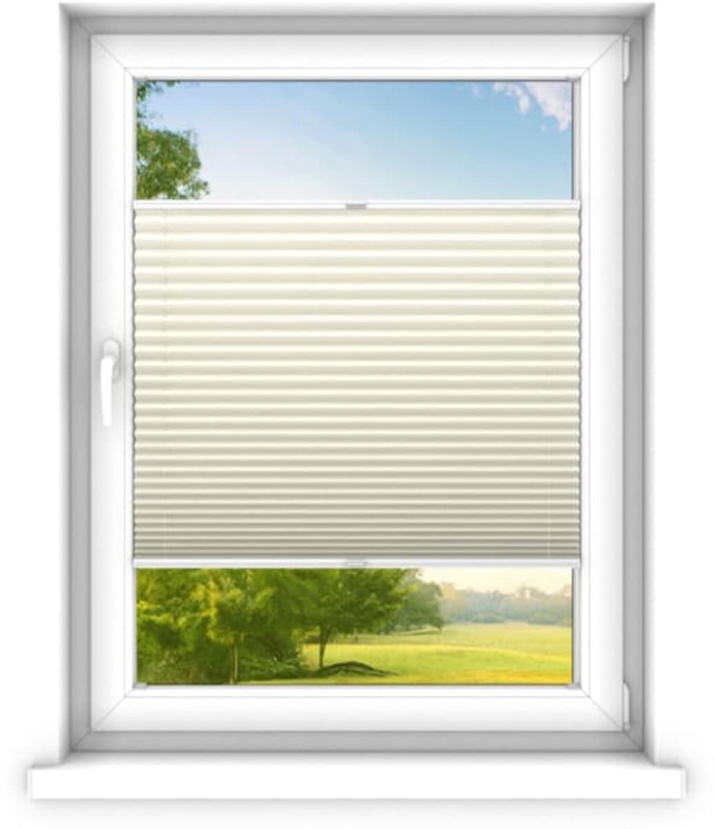 time4blinds - Plisségordijn zonder boren op maat gemaakt - Vouwgordijn - Plisségordijn privacy en zonwering - Eenvoudige installatie - Kant-en-klaar plisségordijn - 70x80 cm - Roomwit