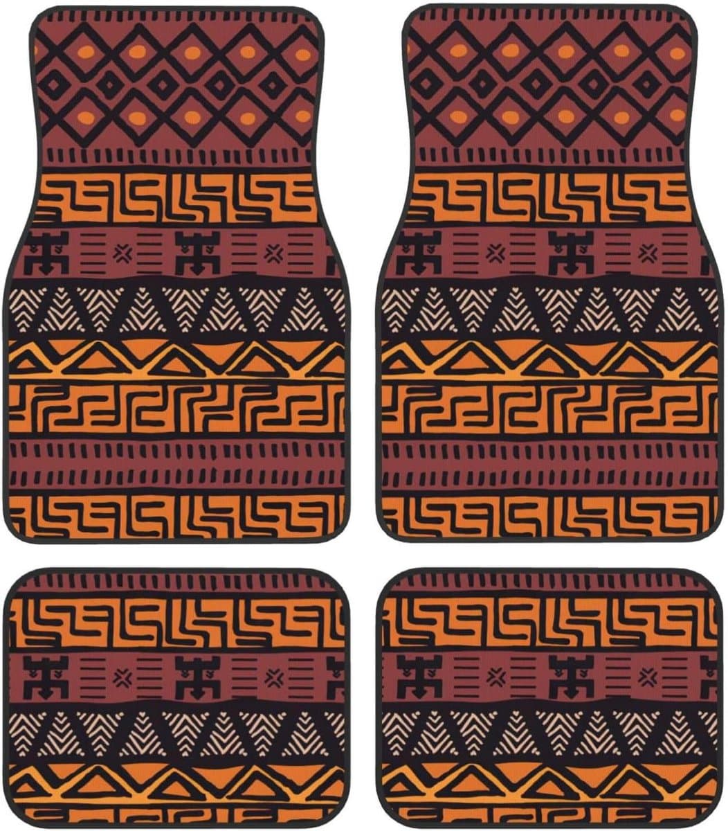 Auto Vloermatten Set - Voertuig Tapijt - Interieur Beschermen - Tribal Print Design - 4 Delig - Zwart