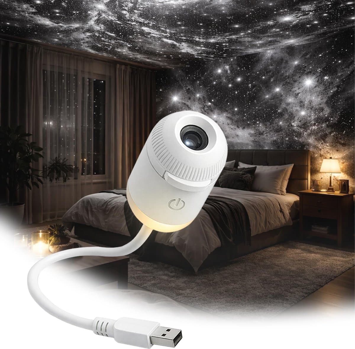 Kraftverdia 2-in-1 Galaxy Projector Sterren Nachtlampje - Sterren Projector met 12 Films - Dimbare LED Lamp met 360° Rotatie en USB - Voor Slaapkamer, Auto en Kinderkamer