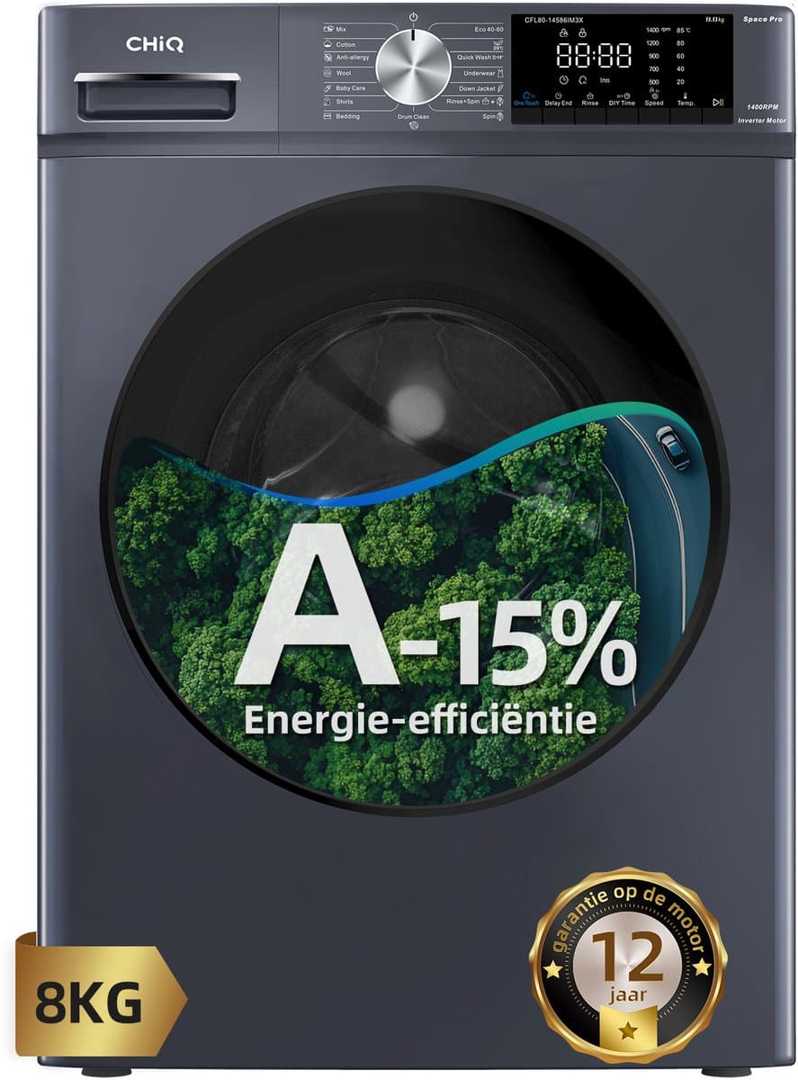 CHiQ CFL80-14586IM3XA - Wasmachine - 8 KG - Space Pro - A-15% - 16 programma's - AI Smart - Stoomwassen & Quick Wash - 12 jaar garantie op motor