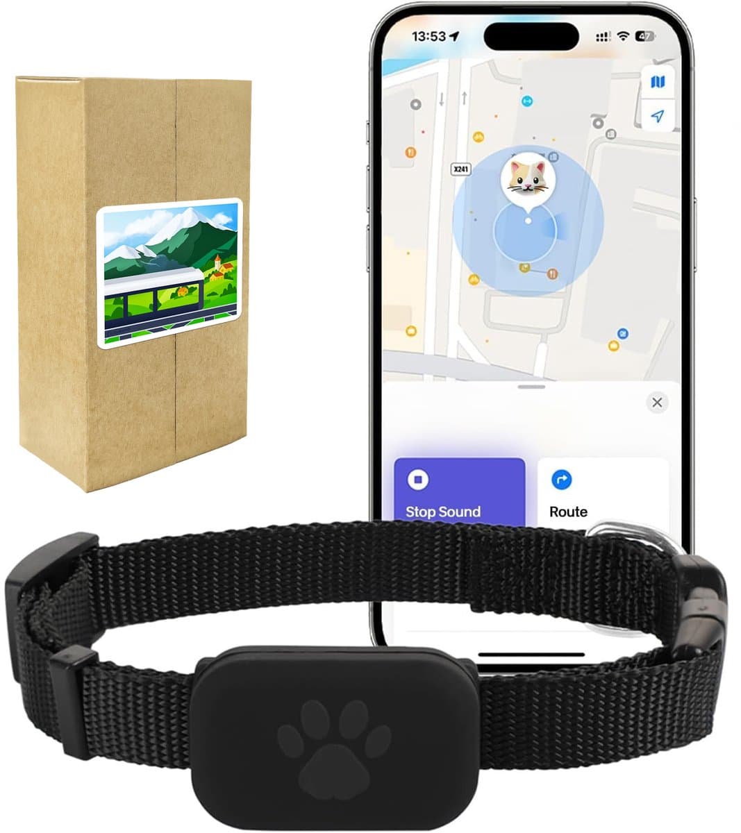 GPS KattenTracker - Zonder Maandelijkse Kosten - Werkt Met iOS/Android - IP67 Waterdicht - CR2032 Batterij (1+ Jaar) - Verstelbare Nylon Halsband - Zwart