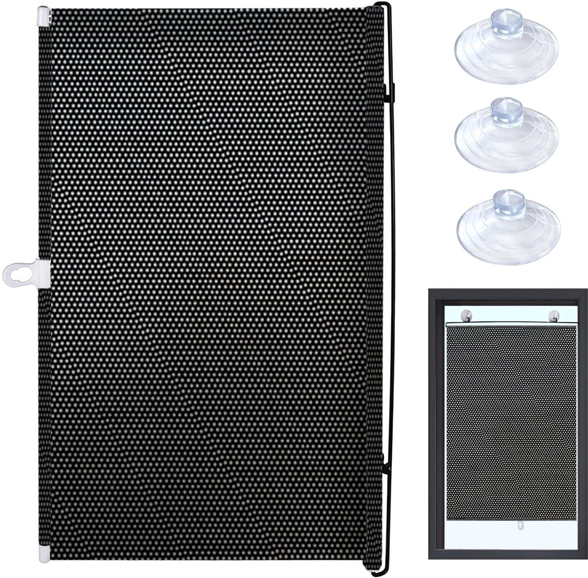 Zonnescherm – Maat S – 125 x 45 cm – Rolgordijn – Uitschuifbaar zonnescherm zonder boren (bevestiging met zuignappen) – Lichtblokkerend rolgordijn – Gordijnen – Thermisch isolerend uitschuifbaar zonnescherm voor kantoorramen en balkons