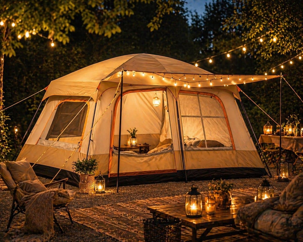 Zolara Familie Glampingtent - 4-6 Personen - Khaki - Tunneltent - Tunnel tent - Zonbescherming - UV bescherming - Oxford Materiaal - 2 Slaapkamers + Woonruimte, Muggengaas - Waterafstotend - Ideaal voor Kamperen en Glamping - Camping - Festival