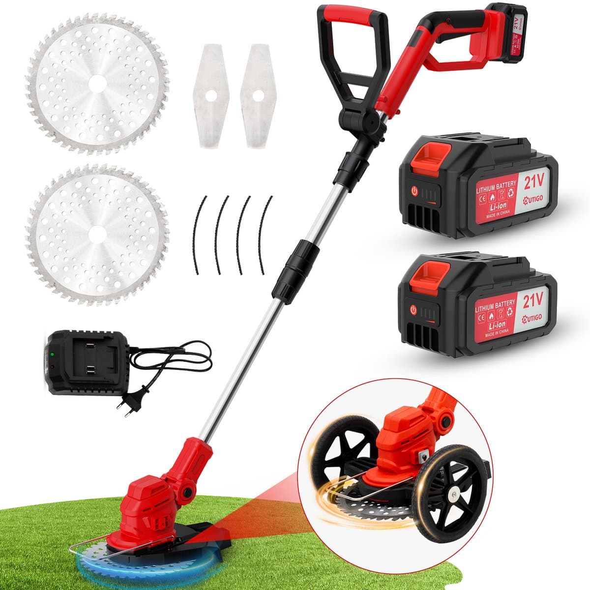 Accu grasmaaier - grasmaaier met 2*21V 4.0Ah accu - verstelbare telescopische handgreep - 3 soorten messen - Accu grastrimmer met accu - Accu grasmaaier voor tuinieren