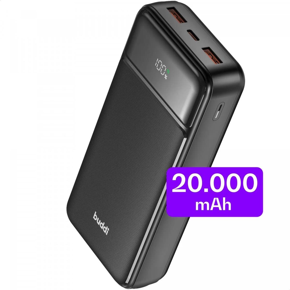 Buddi Boost - 20.000 mAh Powerbank - Reisformaat - LED Display - USB-A - USB-C Snelladen - Universele Draagbare Oplader voor Telefoon & Tablet - Noodpakket - Ideaal voor Handbagage - Zwart