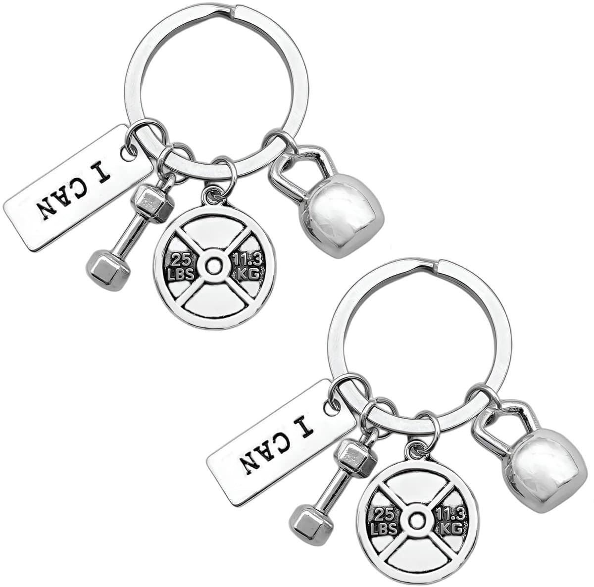 Store_7 - Sleutelhanger fitness - Dumbbell halter en kettlebell - Stijlvol en lichtgewicht - Zilver - Uniek cadeau voor sportliefhebbers - Geschikt...