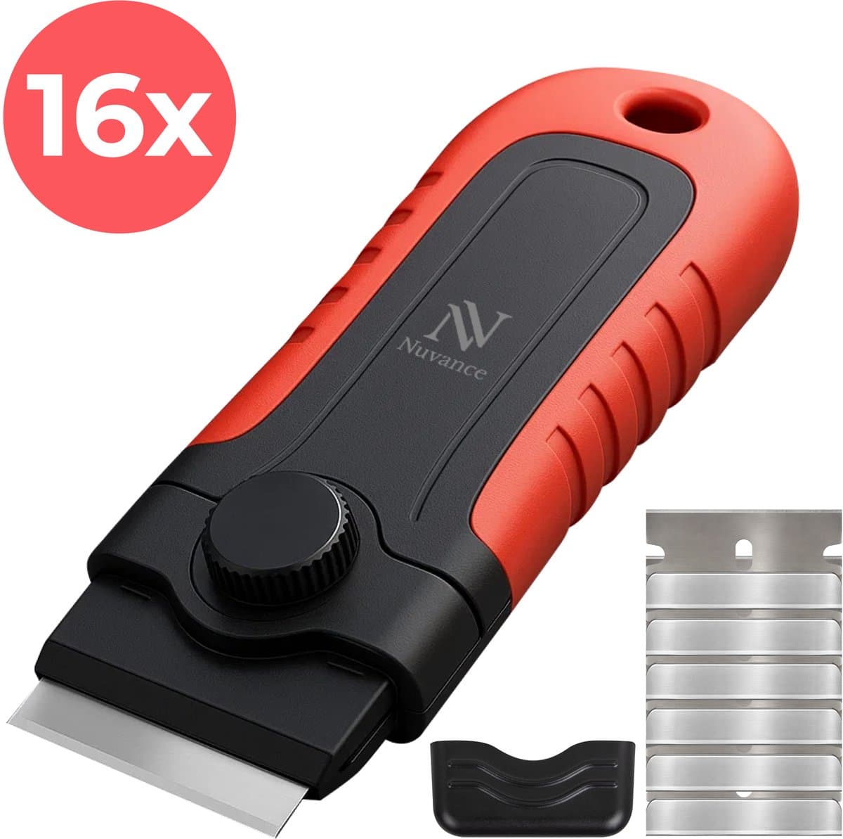 Nuvance Glasschraper - Incl 16 Mesjes - Kookplaat Reiniger - Glas & Verf Krabber - Inductie & Keramische Kookplaat - Rood