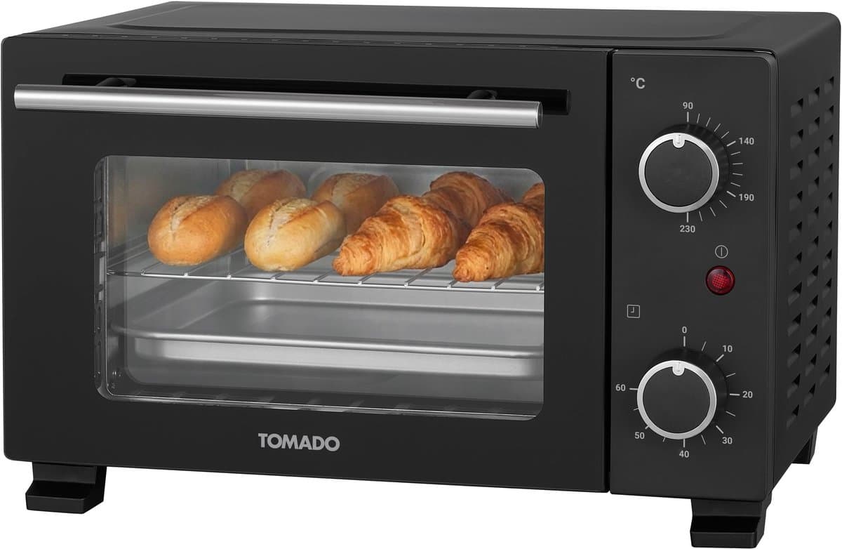 Tomado TEO1001B - Vrijstaande oven - 800 Watt - Elektrische oven - Camping - 10 liter - Timer tot 60 min - Zwart