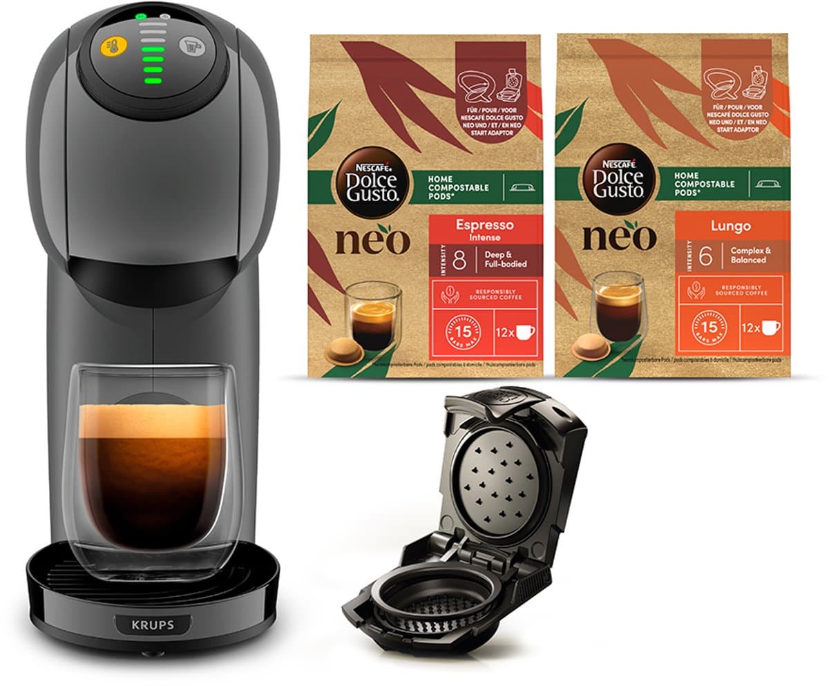 Krups Dolce Gusto Genio S YY5895FD – Capsule Koffiemachine – 15 bar – Zwart – Zonder melkopschuimer – Bundle 2x NEO Espresso Lungo + NEO Capsule Adapter