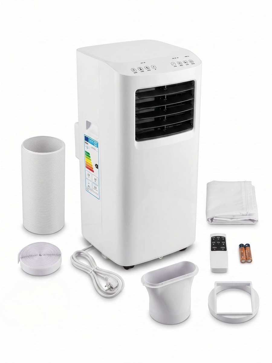 TRONIC® Mobiele airco 9000 BTU - Mobiele airconditioner - Lokale Airco - 3 in 1: koelen, ontvochtigen of ventileren - Temperatuur: 16 tot 31 °C - Geschikt voor ruimtes tot 60 m³ - Bedieningspaneel met soft touch