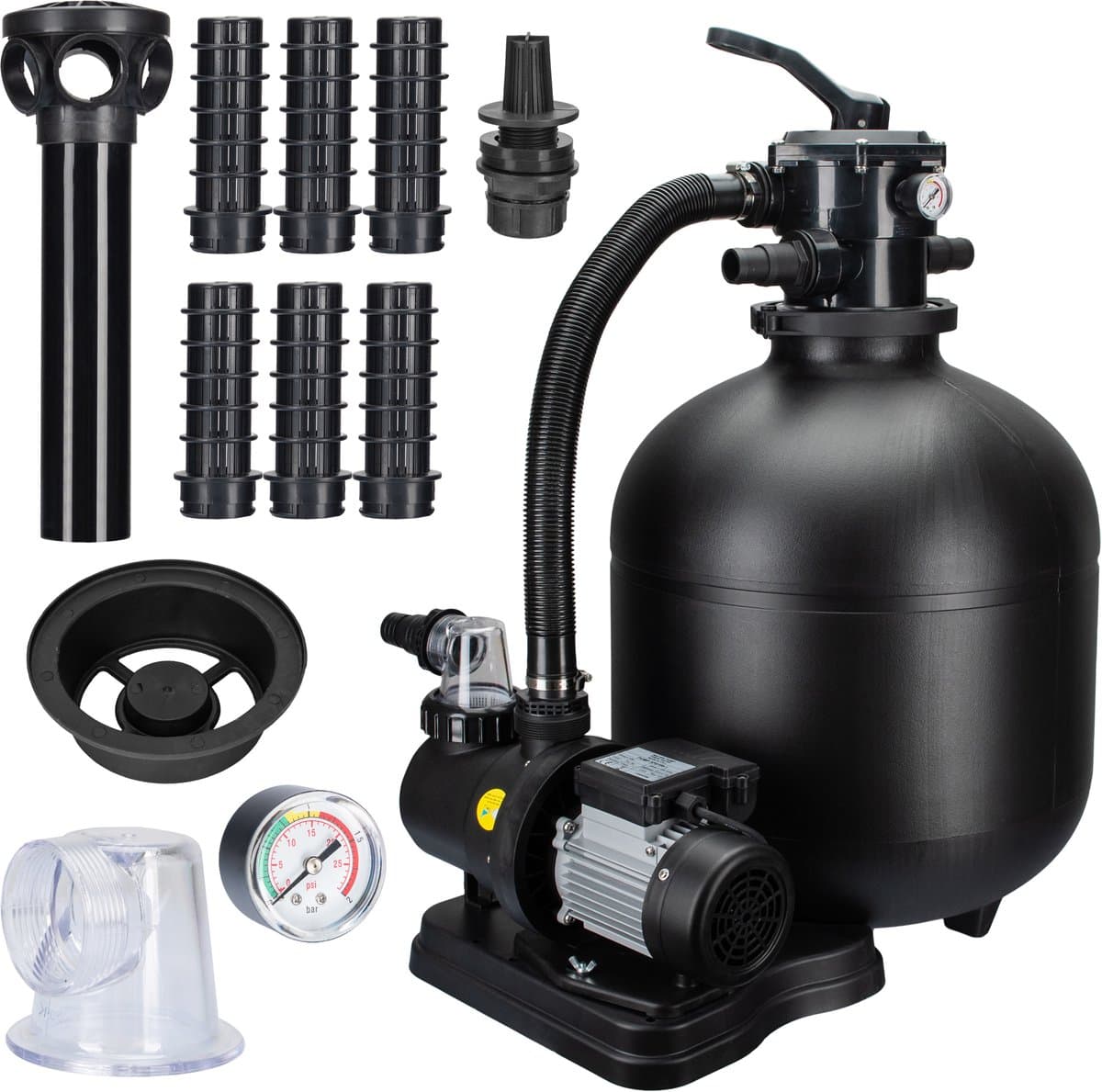 COIL Zandfilterpomp 10000 l/u (550W) – Zwembadpomp tot 42m³ – Zelfaanzuigende pomp - 7-wegklep met manometer – Geschikt voor zand en filterballen