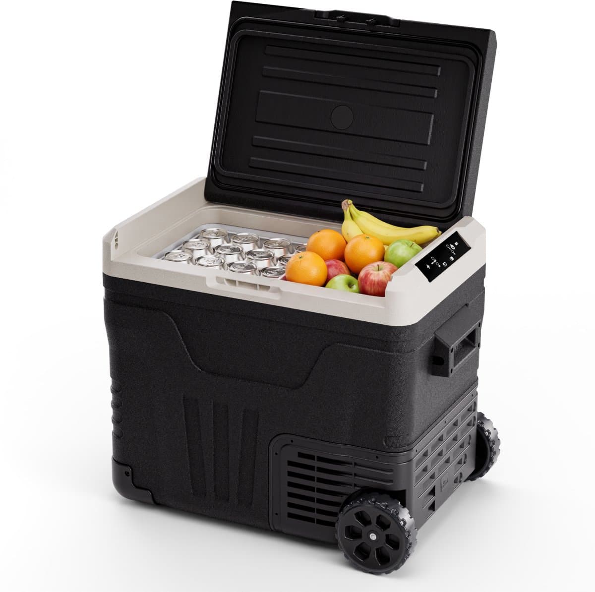 Auronic Elektrische Koelbox - Compressor - 50L - 12V en 240 volt - Camping Koelkast - Frigobox Auto - Met Wielen en Hendel - Zwart