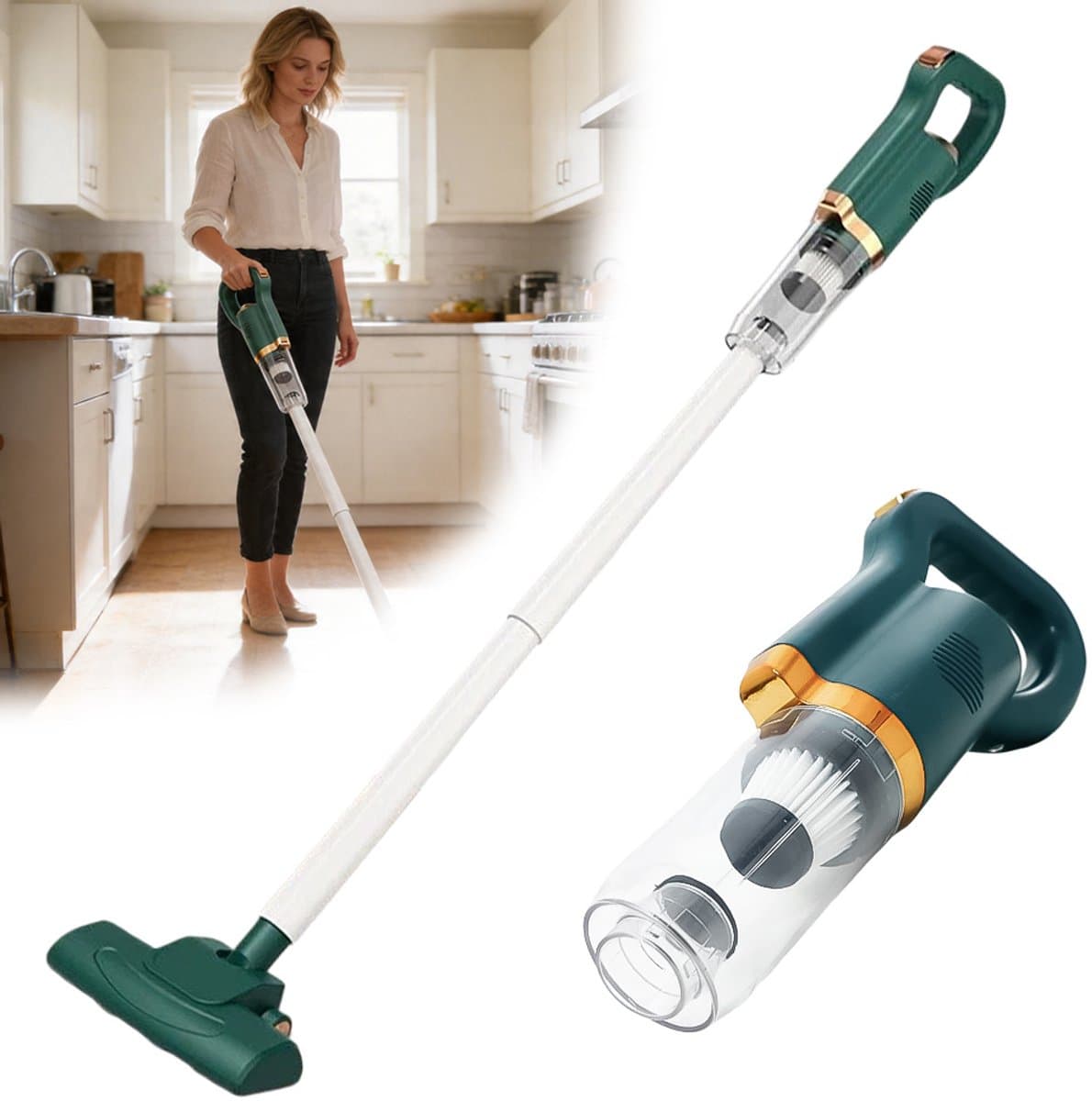 Draadloze Stofzuiger - 8500 Pa Zuigkracht - Steelstofzuiger - 75 W - 1500 Mah Lithiumbatterij - 700 ML Stofreservoir - Draadloze Handstofzuiger voor Thuisgebruik - Groen