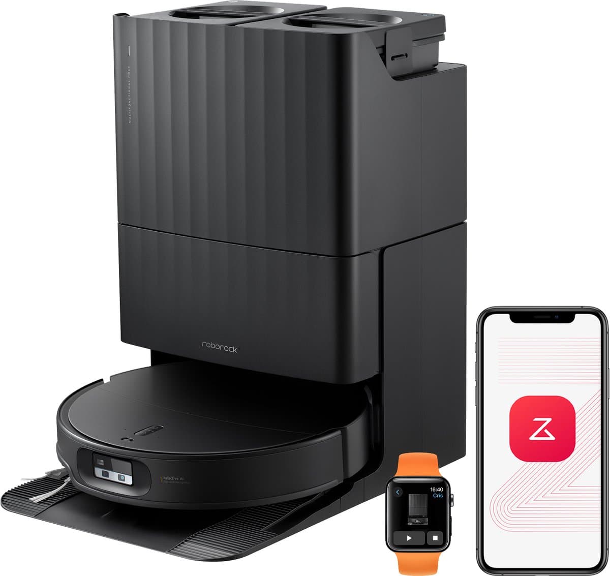 Roborock Qrevo Edge 2-robotstofzuiger-25.000 Pa-7,98 cm ultraslank ontwerp-12 mm dweilheffing-80℃ Warmwatermopwas&Zelfreinigend Station-FlexiArm Technology-RetractSense navigatiesysteem-dubbel anti-klitssysteem-Reactieve AI en Roborock app-bediening.