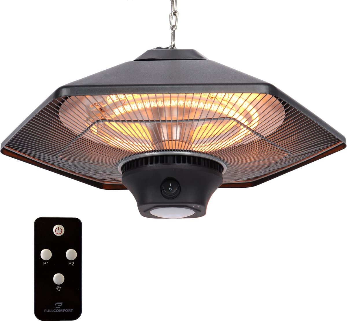 Fullcomfort - I-Red Infrarood terrasheater Heat & Light - Terrasverwarmer hangend - 800W/1200W/2000W - Optionele verlichting - met afstandsbediening